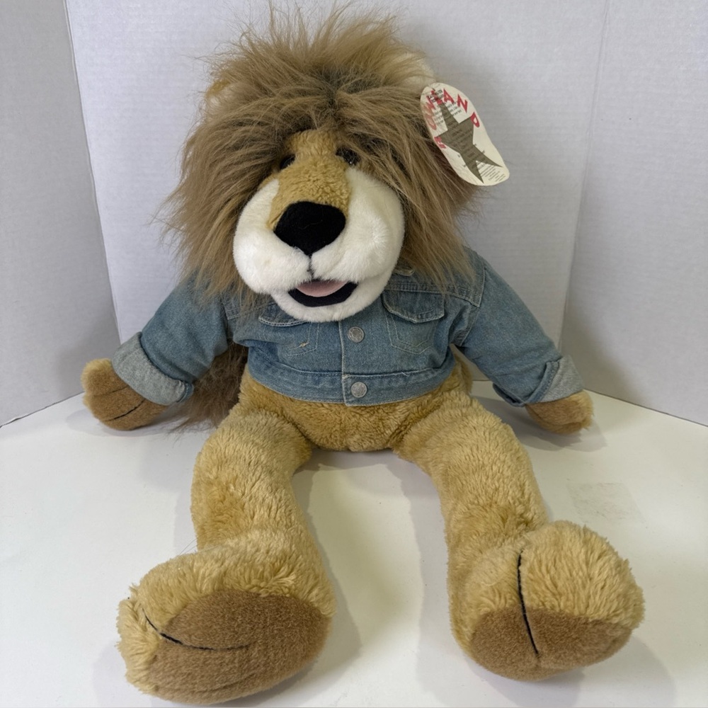 *Large* 1994 Macy's ROWLAND LION Puppet Full-body 25" Plush Denim Jacket TAGS